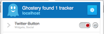 Ghostery Safari plugin showing Twitter tracker blocked