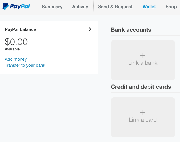 PayPal Wallet page