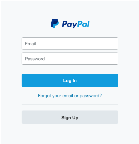 PayPal login page