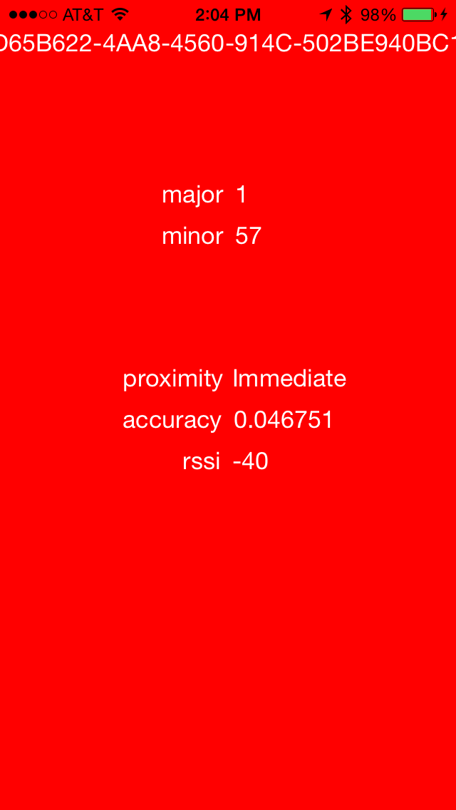 'an image of Roy G. Beacon app with a red background showing my device'